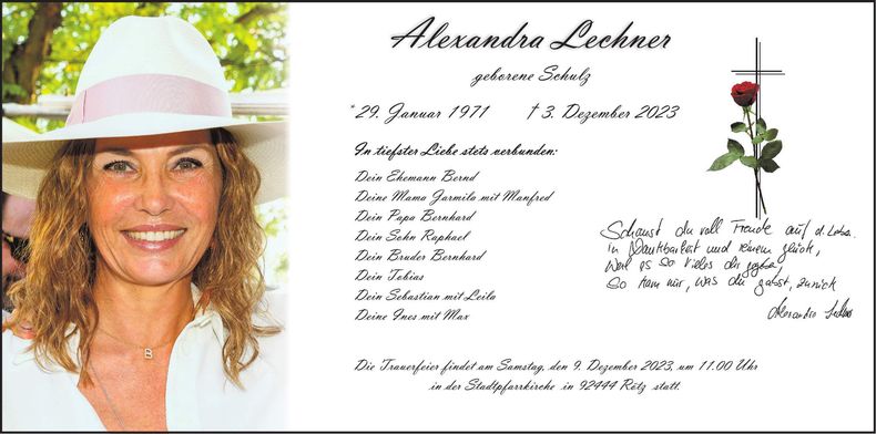 Traueranzeige Alexandra Lechner