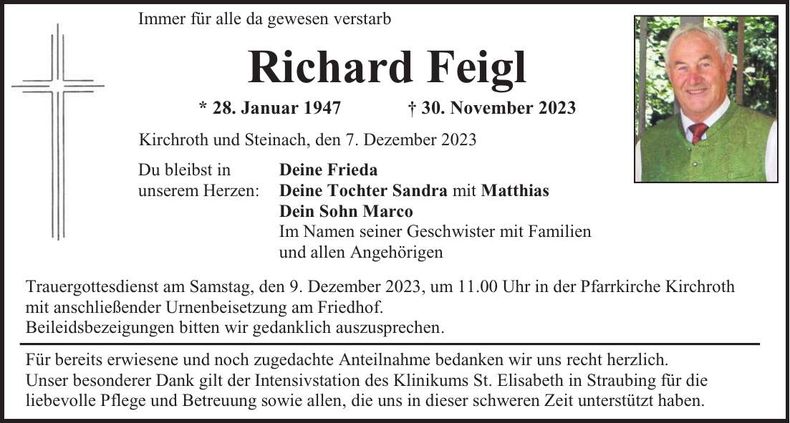 Traueranzeige Richard Feigl