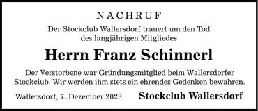 Traueranzeige Franz Schinnerl