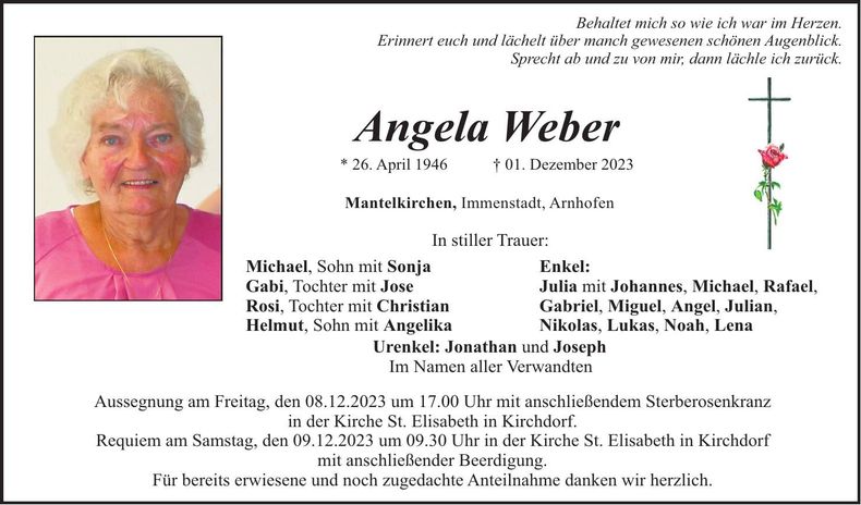 Traueranzeige Angela Weber