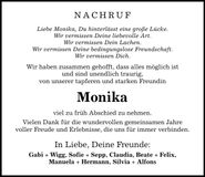Traueranzeige Monika Zollner