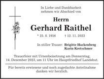 Traueranzeige Gerhard Raithel