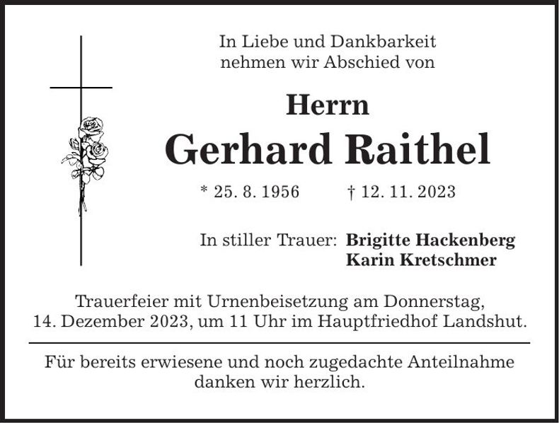 Traueranzeige Gerhard Raithel