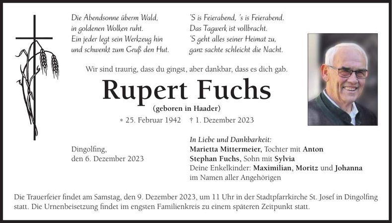 Traueranzeige Rupert Fuchs