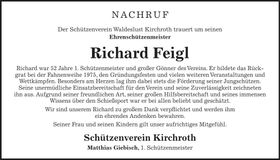 Traueranzeige Richard Feigl