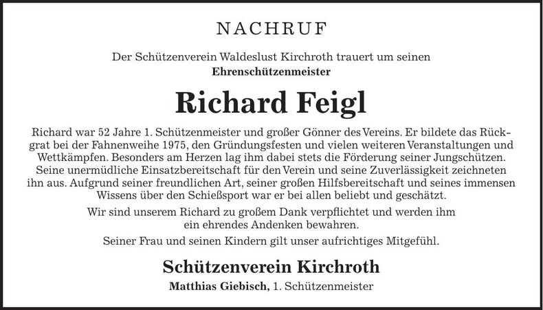 Traueranzeige Richard Feigl