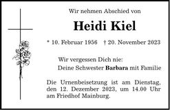 Traueranzeige Heidi Kiel