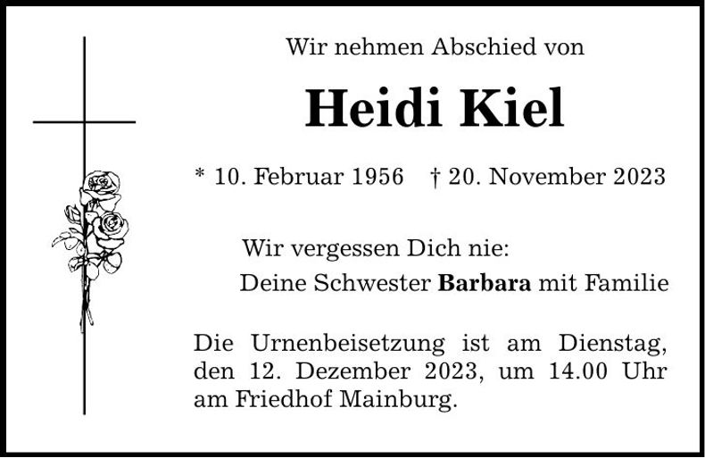 Traueranzeige Heidi Kiel