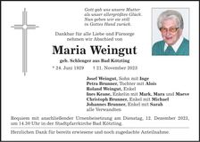 Traueranzeige Maria Weingut