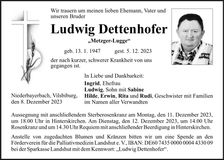 Traueranzeige Ludwig Dettenhofer