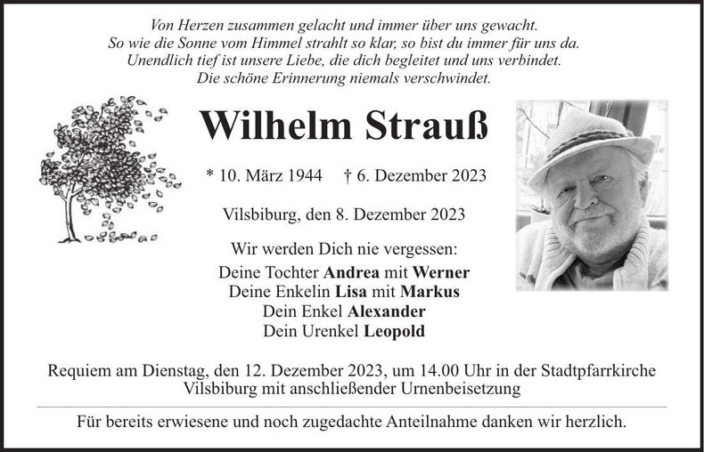 Traueranzeige Wilhelm Strauß
