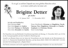 Traueranzeige Brigitte Detter