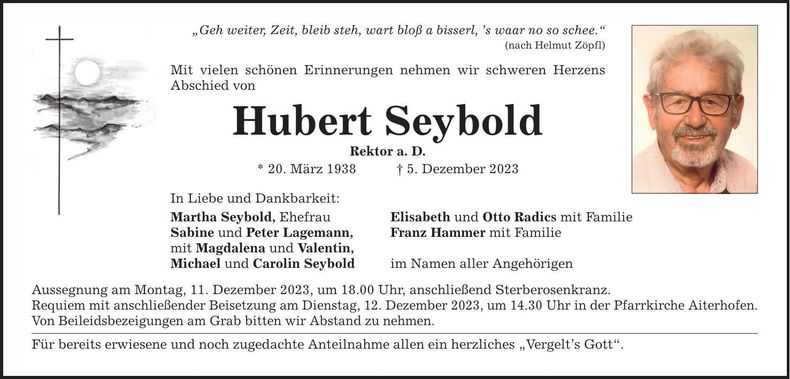 Traueranzeige Hubert Seybold