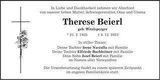 Traueranzeige Therese Beierl