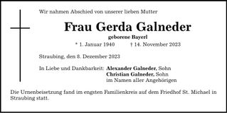 Traueranzeige Gerda Galneder