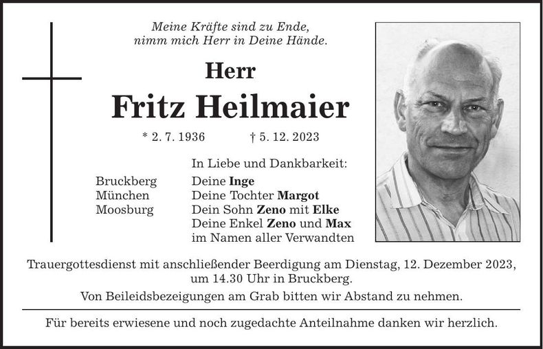 Traueranzeige Fritz Heilmaier