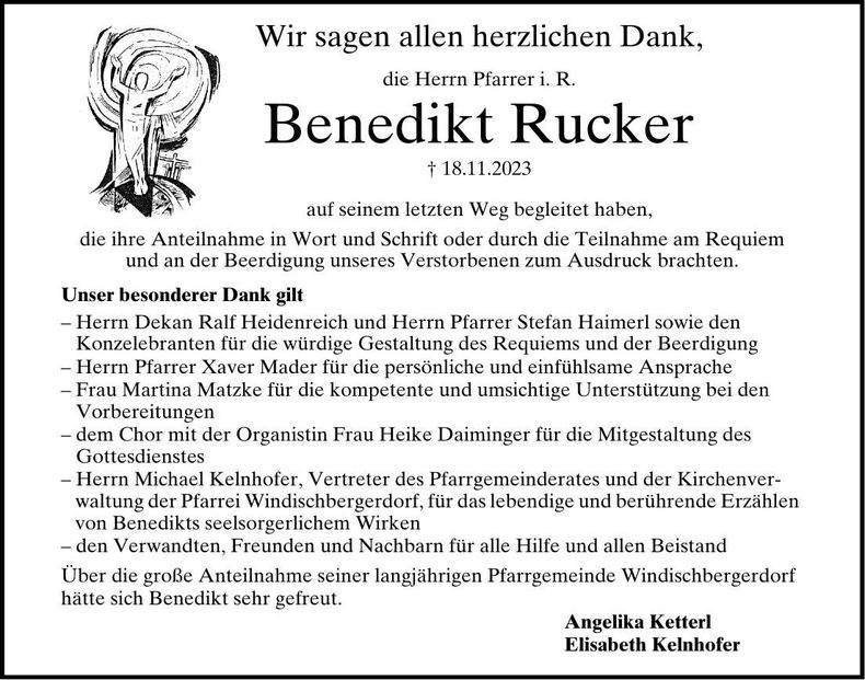 Traueranzeige Benedikt Rucker
