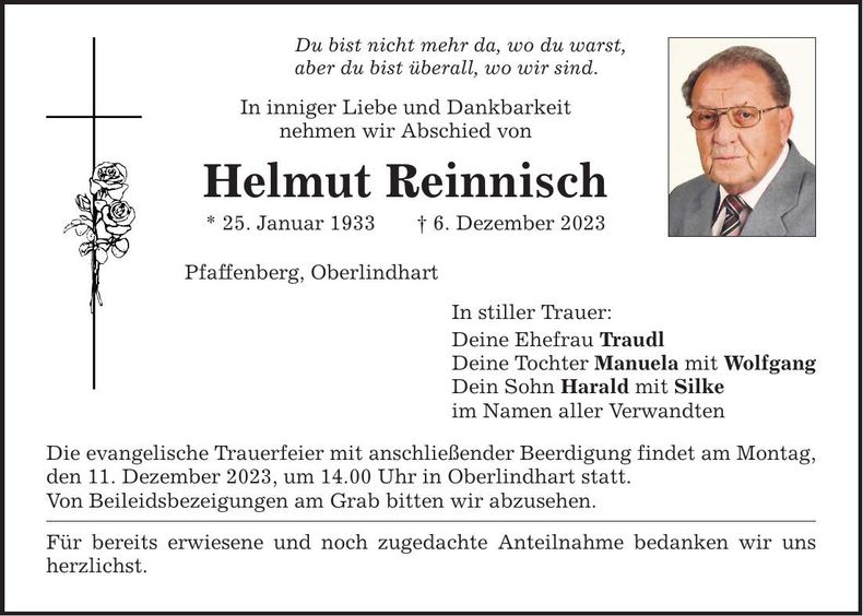 Traueranzeige Helmut Reinnisch