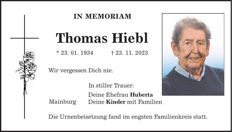 Traueranzeige Thomas Hiebl