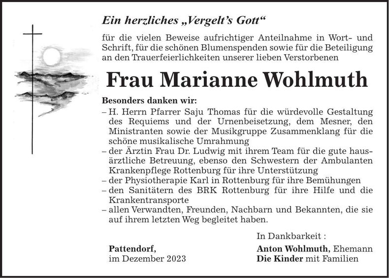 Traueranzeige Marianne Wohlmuth