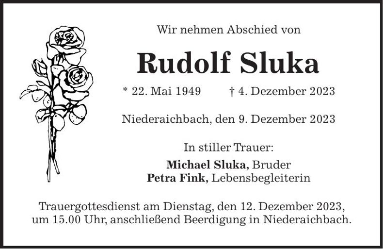 Traueranzeige Rudolf Sluka