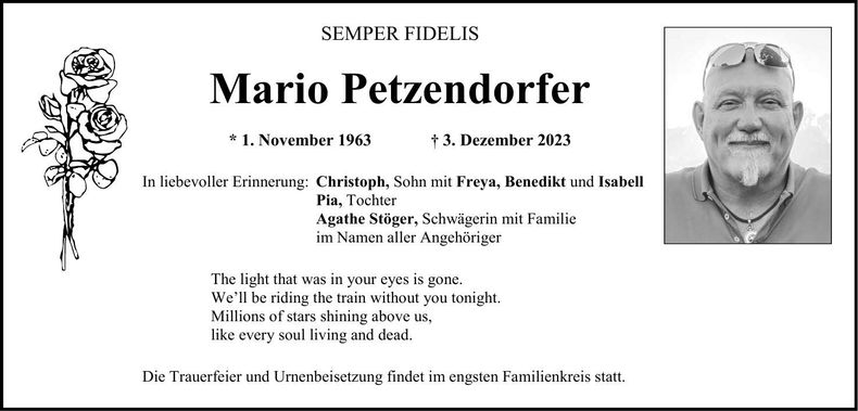 Traueranzeige Mario Petzendorfer