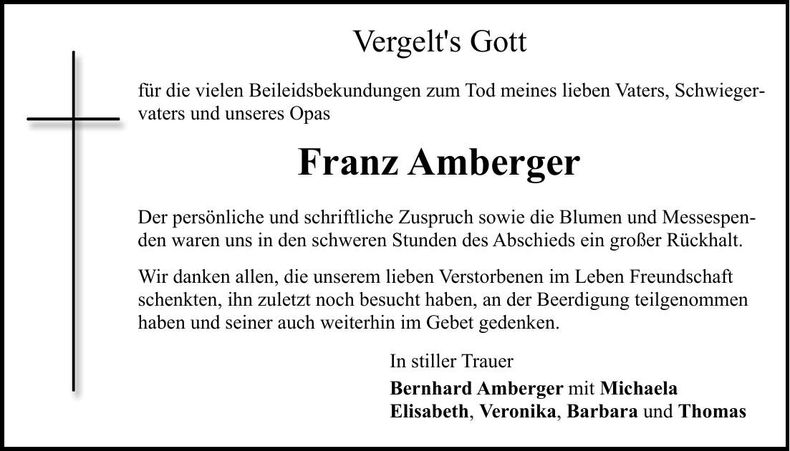 Traueranzeige Franz Amberger