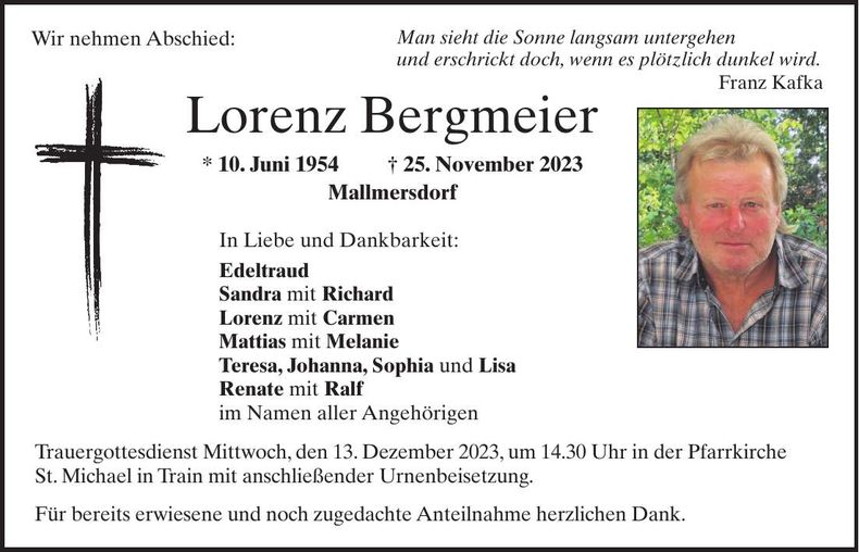 Traueranzeige Lorenz Bergmeier