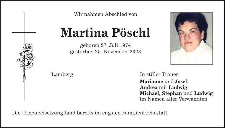 Traueranzeige Martina Pöschl