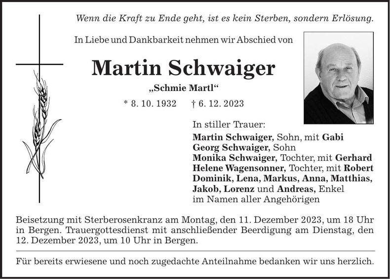 Traueranzeige Martin Schwaiger