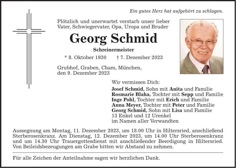 Traueranzeige Georg Schmid