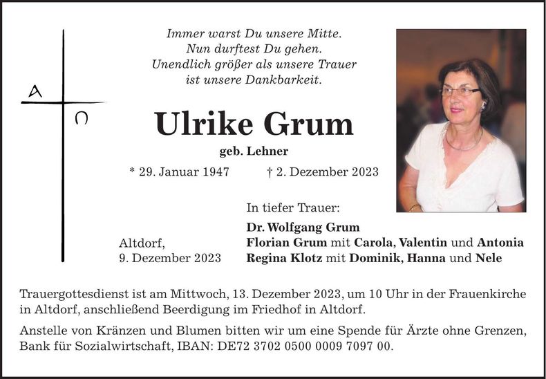 Traueranzeige Ulrike Grum