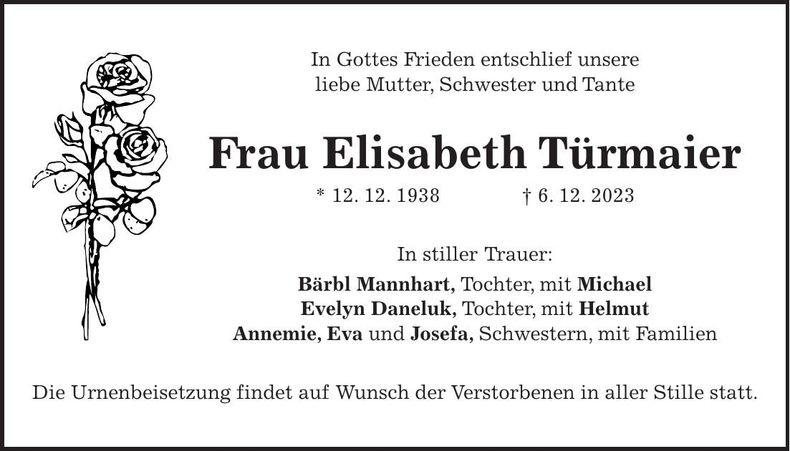 Traueranzeige Elisabeth Türmaier