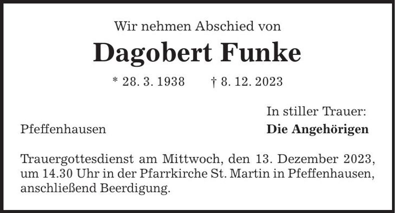 Traueranzeige Dagobert Funke