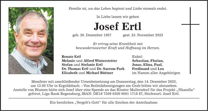 Traueranzeige Josef Ertl