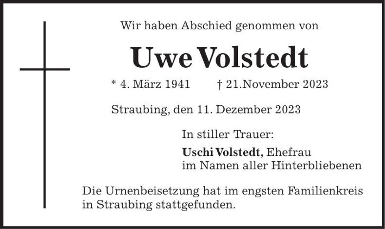 Traueranzeige Uwe Volstedt