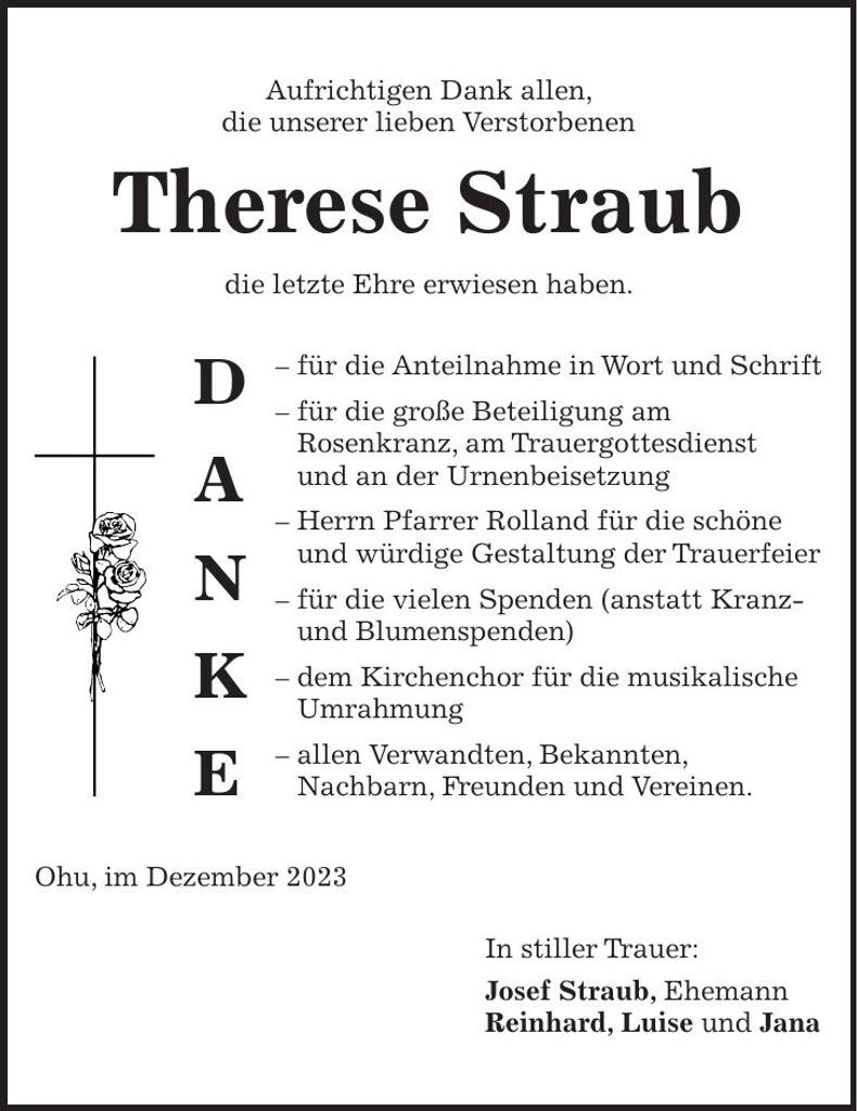 Traueranzeige Therese Straub