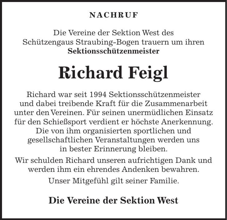 Traueranzeige Richard Feigl