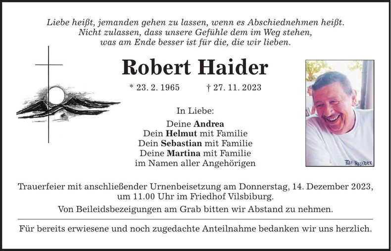 Traueranzeige Robert Haider