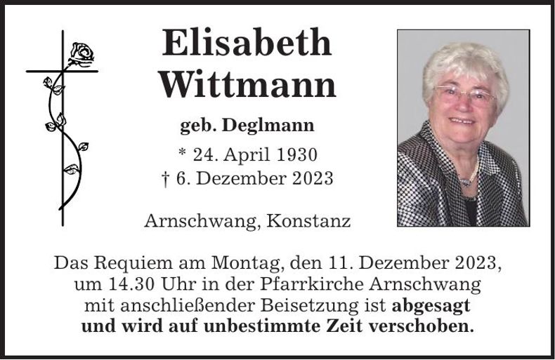 Traueranzeige Elisabeth Wittmann