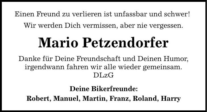 Traueranzeige Mario Petzendorfer