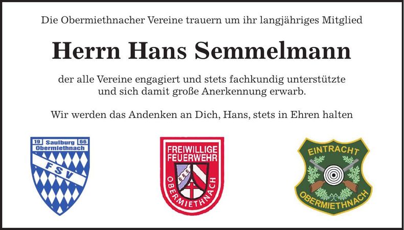 Traueranzeige Hans Semmelmann