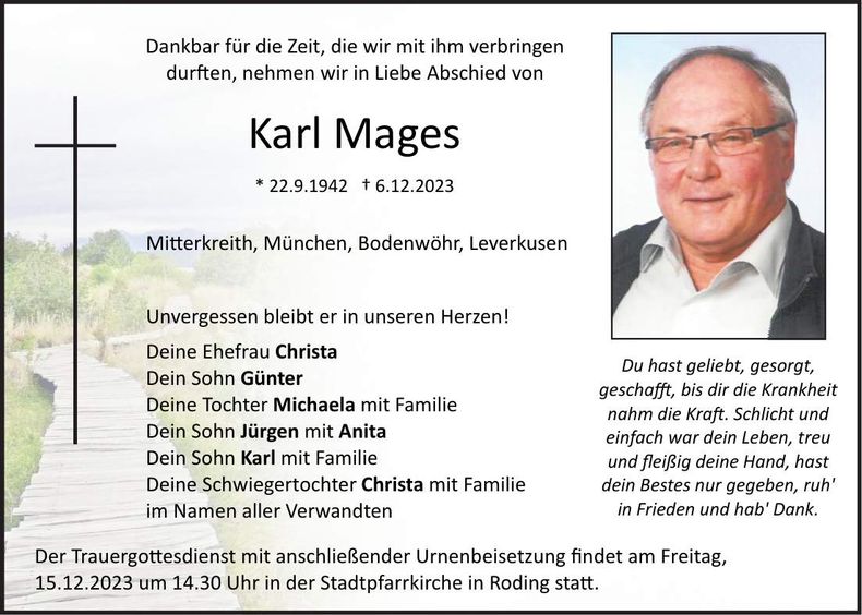 Traueranzeige Karl Mages