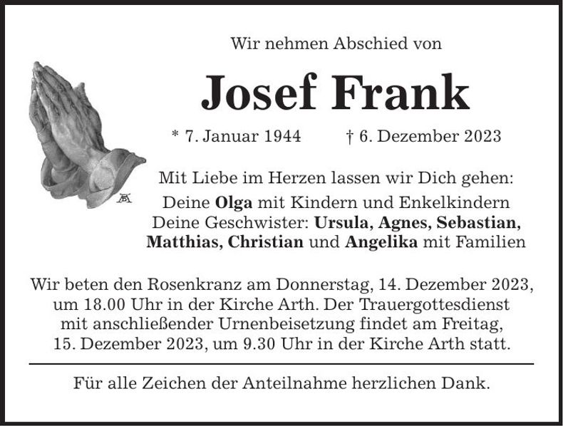 Traueranzeige Josef Frank