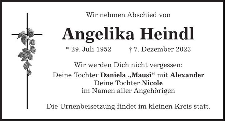 Traueranzeige Angelika Heindl