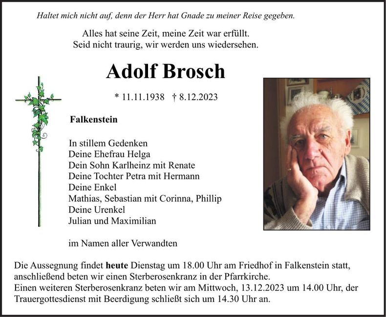 Traueranzeige Adolf Brosch
