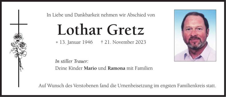 Traueranzeige Lothar Gretz