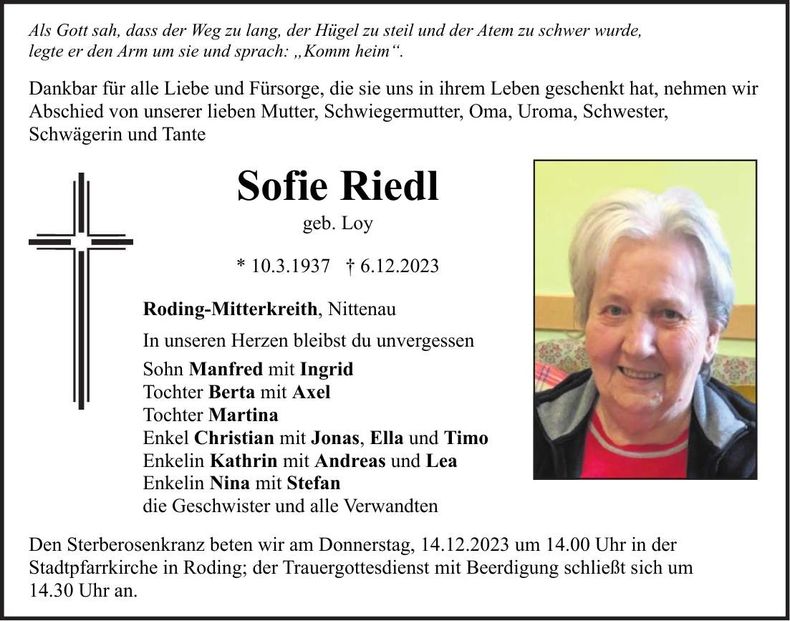 Traueranzeige Sofie Riedl