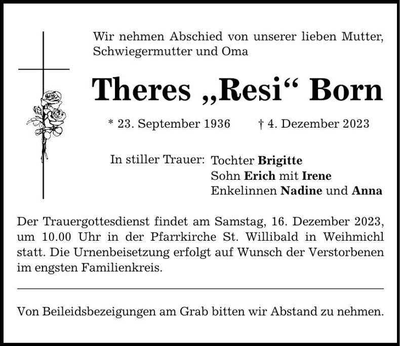 Traueranzeige Theres Born