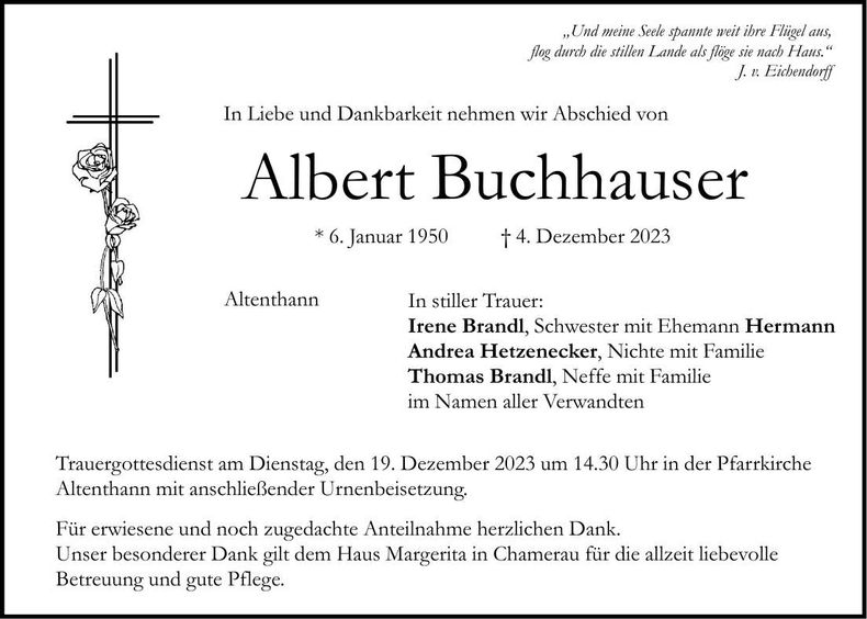 Traueranzeige Albert Buchhauser